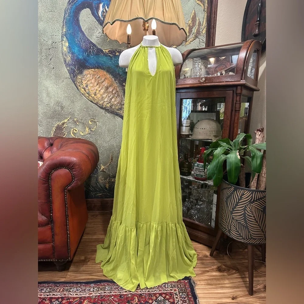 Love & Lemonade Lime Green Halter Maxi Dress Large - Picture 3 of 10